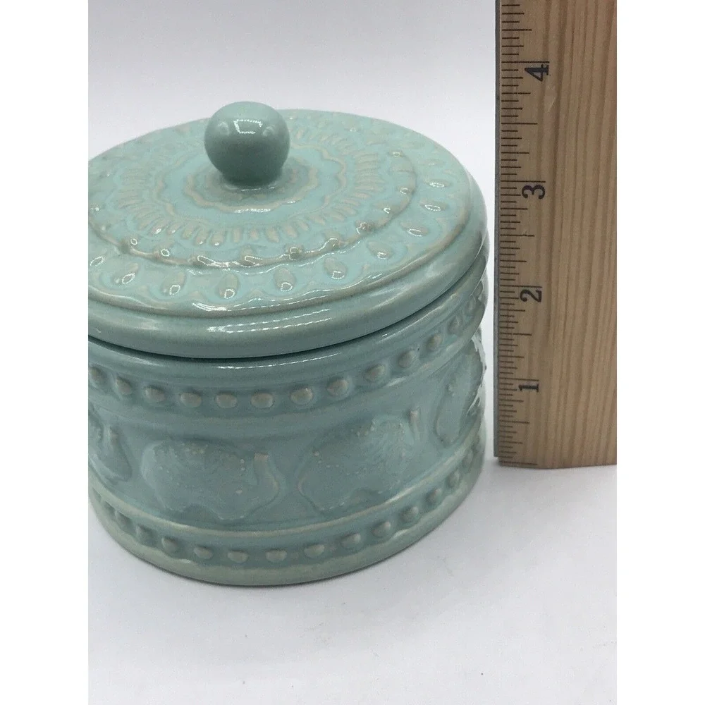 Cynthia Rowley Sand Elephant Trinket Jar Lid Apothecary Aztec Container Rare C28